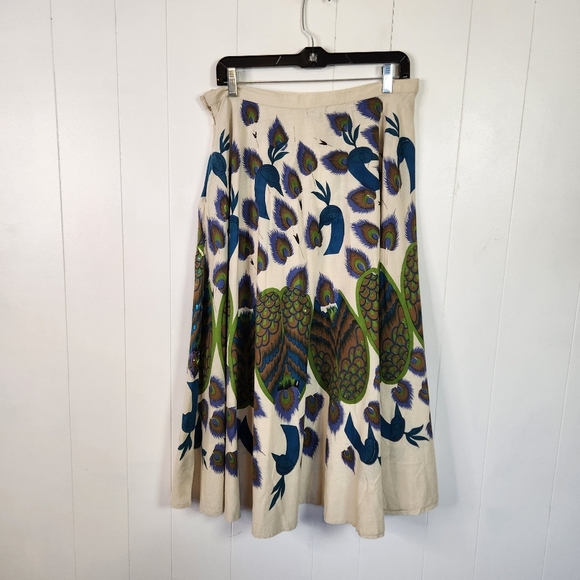 Vintage Peacock A-Line Midi Skirt Sequins Embellished Size XL New Deadstock 90s - Picture 3 of 12